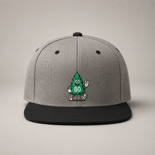 80 Tree Embroidered Snapback Hat — Heather Grey/Black