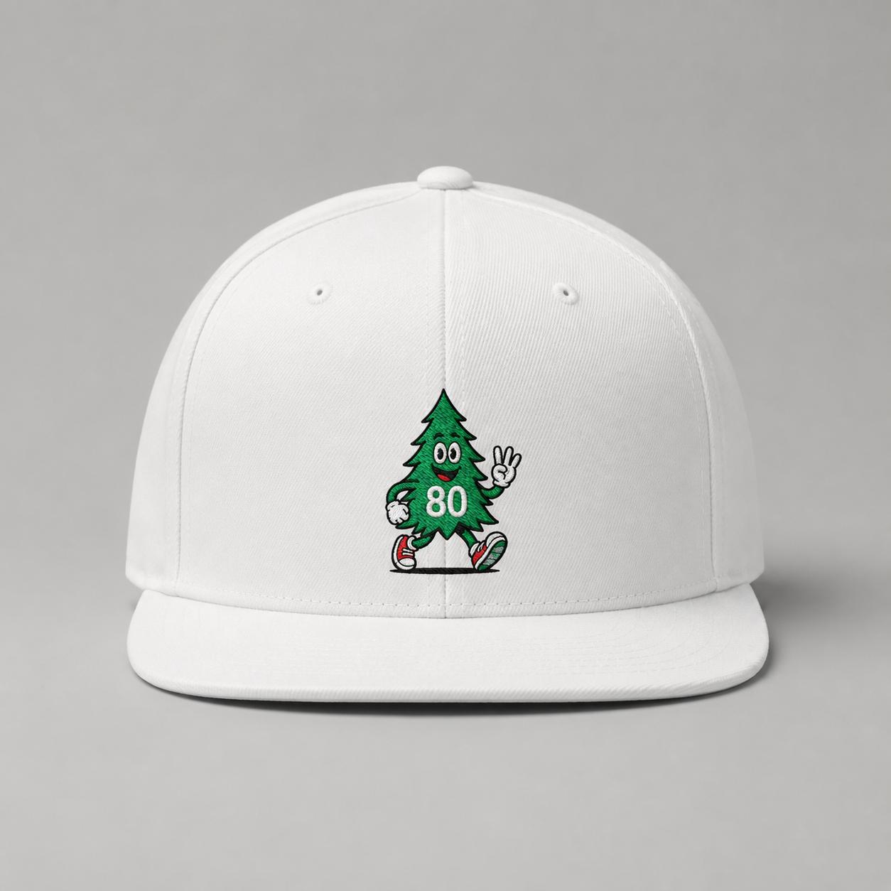 80 Tree Embroidered Snapback Hat — White
