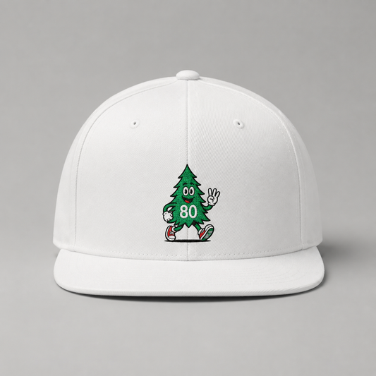 80 Tree Embroidered Snapback Hat — White