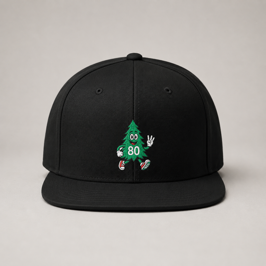 80 Tree Embroidered Snapback Hat — Black