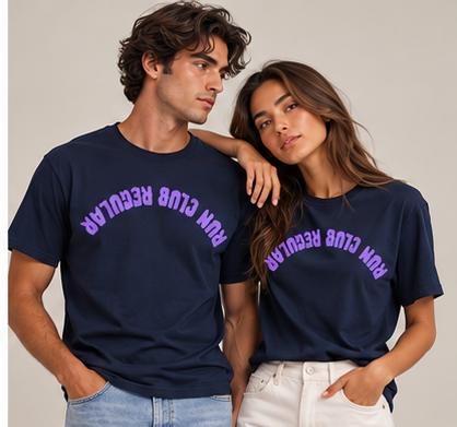 Axis Tee - Navy by Run Club Regular, navy graphic T-shirt product photograph