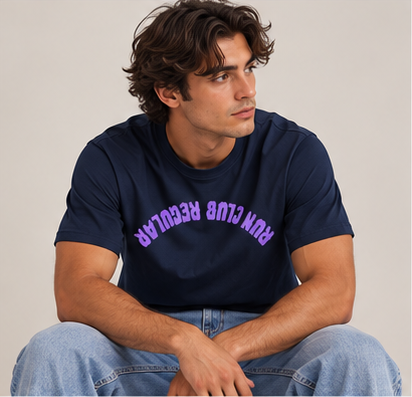 Axis Tee - Navy by Run Club Regular, navy graphic T-shirt product photograph