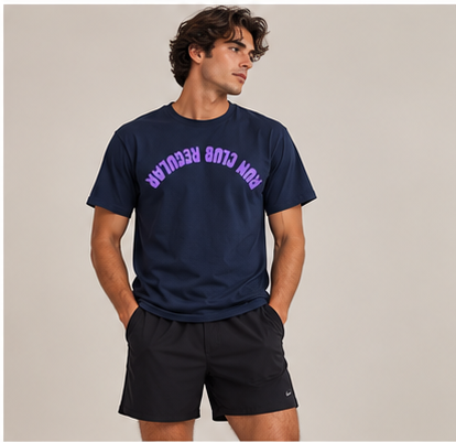 Axis Tee - Navy by Run Club Regular, navy graphic T-shirt product photograph