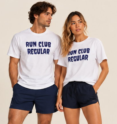 Drift Tee- White by Run Club Regular, white graphic T-shirt product photograph