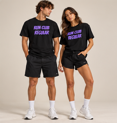 Racer Tee - Black by Run Club Regular, black graphic T-shirt product photograph