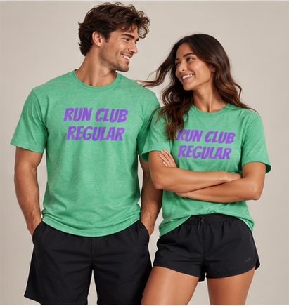 Racer T-Shirt - Heather Irish Green by Run Club Regular, graphic T-shirt product photograph