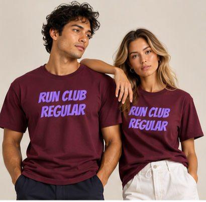 Racer Tee - Maroon by Run Club Regular, graphic T-shirt product photograph