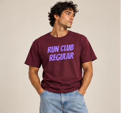 Racer Tee - Maroon by Run Club Regular, graphic T-shirt product photograph