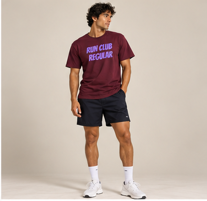 Racer Tee - Maroon by Run Club Regular, graphic T-shirt product photograph