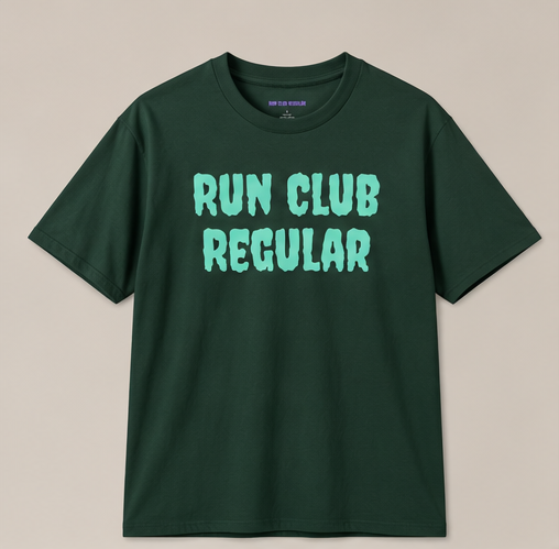 Run Club Regular Magic graphic T-shirt in forest green, product photograph