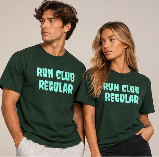 Run Club Regular Magic graphic T-shirt in forest green, product photograph