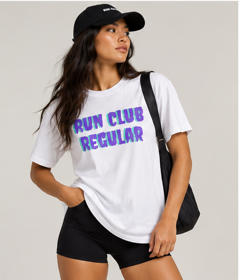 Run Club Regular Shadow graphic T-shirt in white, product photograph