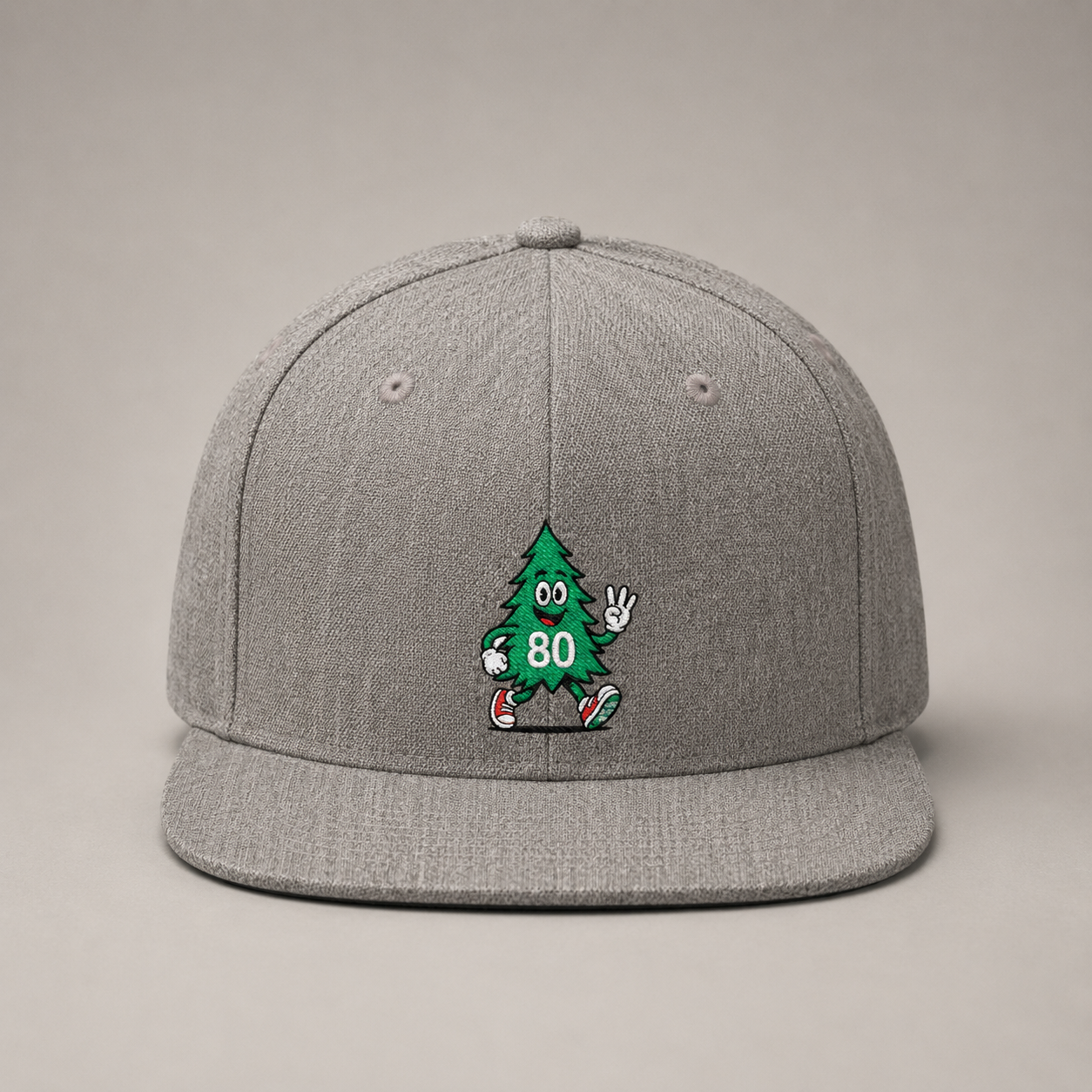 80 Tree Embroidered Snapback Hat — Heather Grey