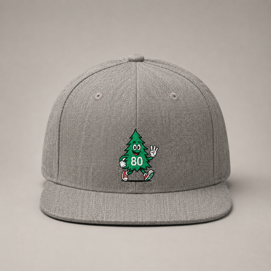 80 Tree Embroidered Snapback Hat — Heather Grey