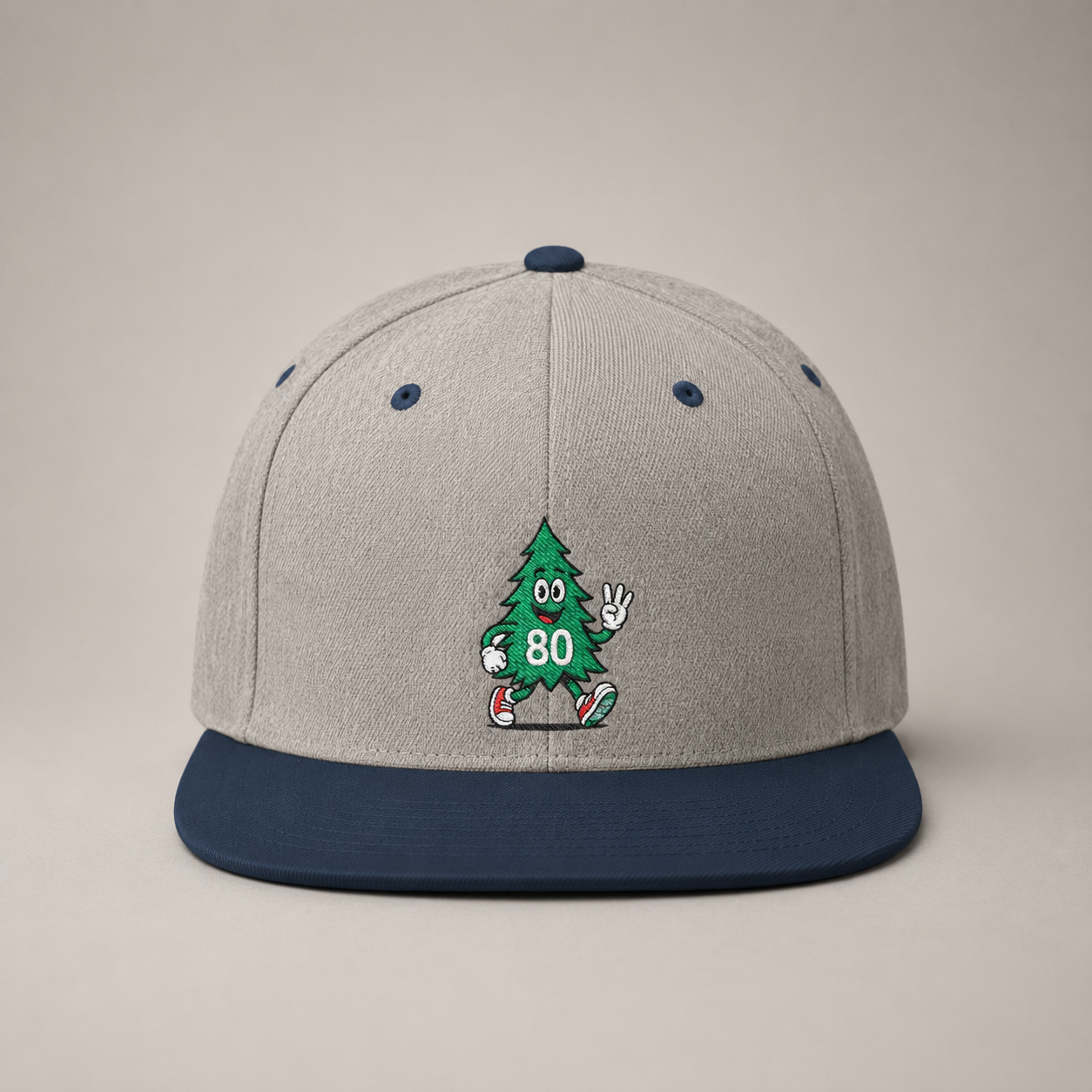 80 Tree Embroidered Snapback Hat — Heather Grey/Navy