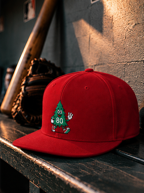 80 Tree Embroidered Snapback Hat — Red