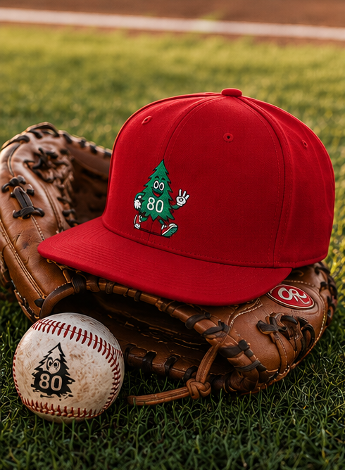 80 Tree Embroidered Snapback Hat — Red