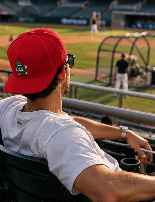 80 Tree Embroidered Snapback Hat — Red