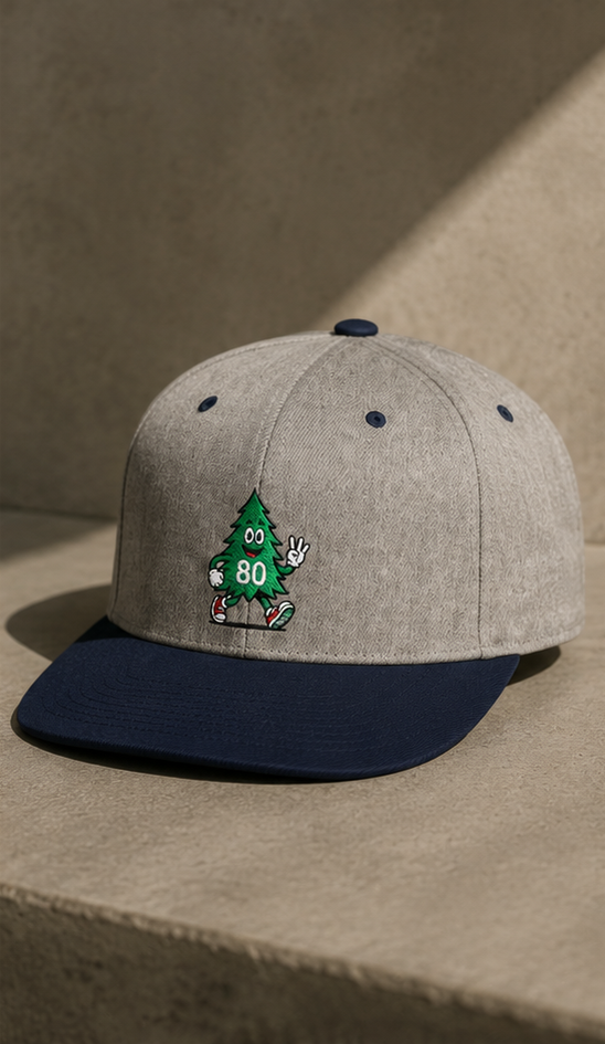 80 Tree Embroidered Snapback Hat — Heather Grey/Navy